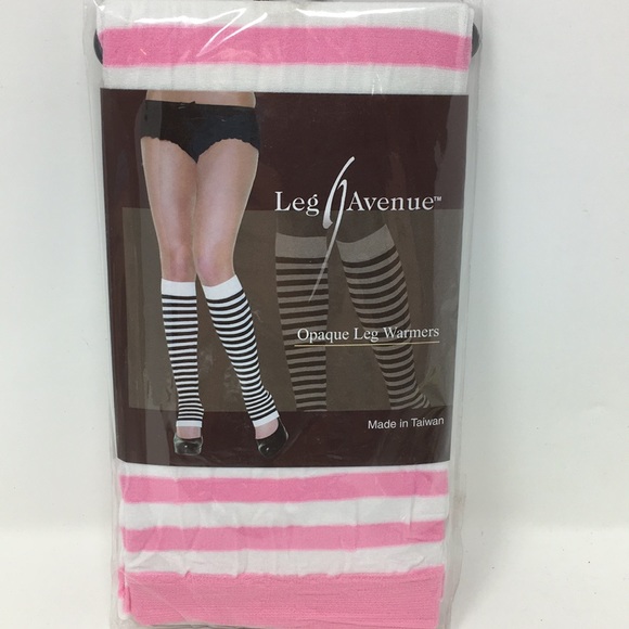 NWT LEG AVENUE PINK WHITE STRIPE LEG WARMERS - Picture 1 of 2